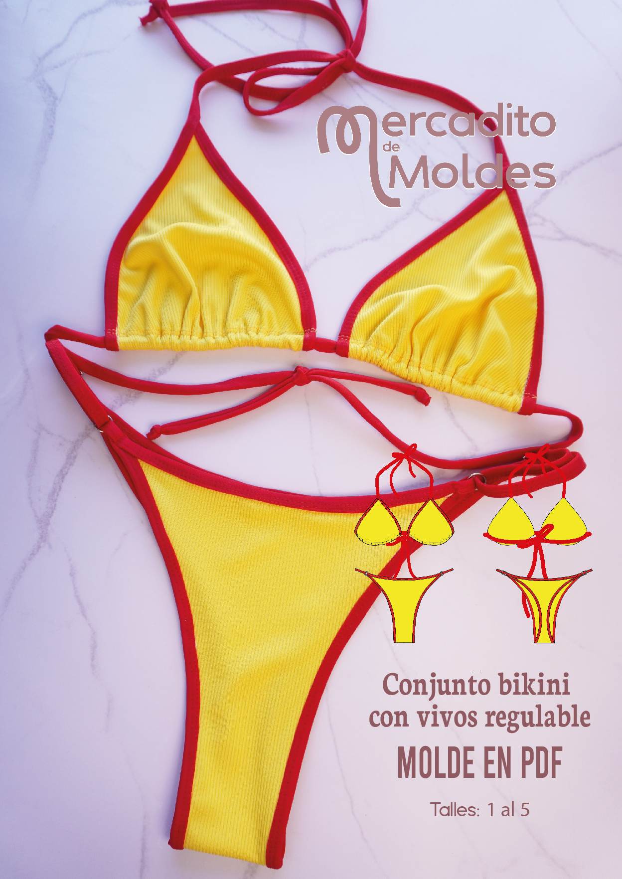 Conjunto bikini con vivos regulable