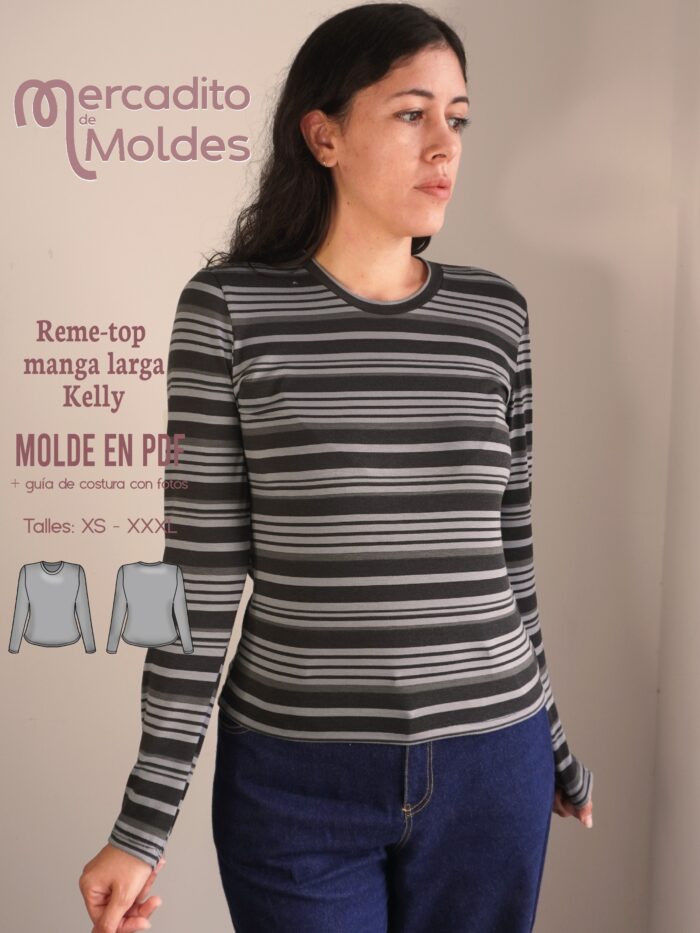 Reme-top manga larga Kelly - molde y guia de costura
